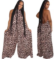 Sexy Backless Leopard Wide Legges Jumpsuit