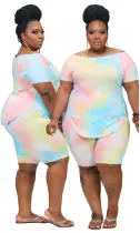 Plus Size Tie Dye Two Piece Shorts Set