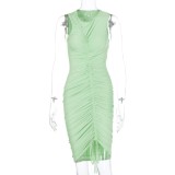 Sexy Sleeveless Ruched Green Midi Dress