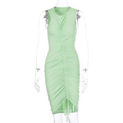 Sexy Sleeveless Ruched Green Midi Dress