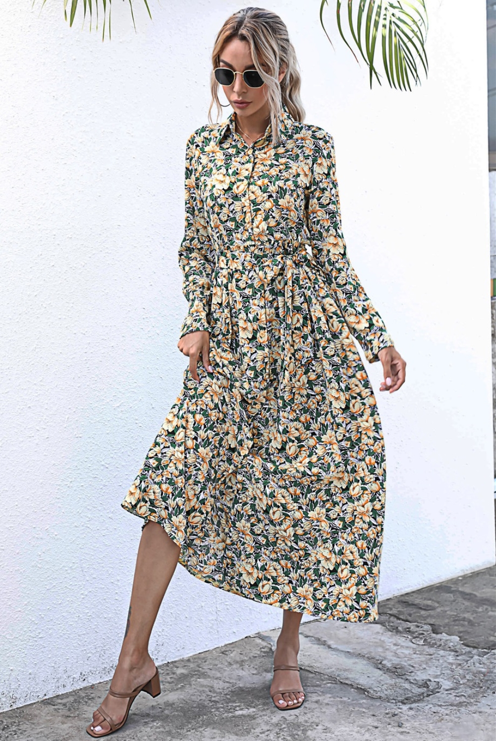 Fall Floral Collar Long Maxi Dress Wholesale Maxi Dresses