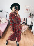 Fall Floral Collar Long Maxi Dress