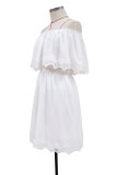 Summer White Turndown Shoulder Beach Dress