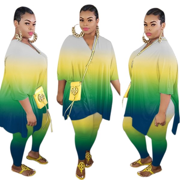 Plus Size Gradient Two Piece Pants Set