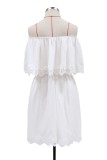 Summer White Turndown Shoulder Beach Dress