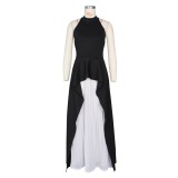 White and Black Vintage Two Piece Peplum Evening Dress