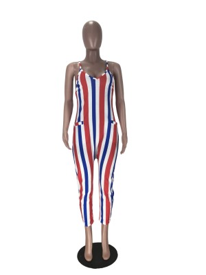Casual Striped Colorful Strap Loose Jumpsuit