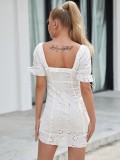 White Sexy Lace Up Hollow Out Vintage Club Dress