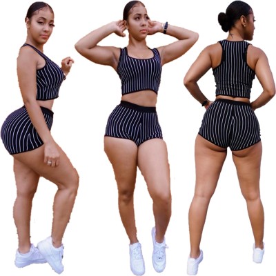 Sports White and Black Two Piece Shorts Set