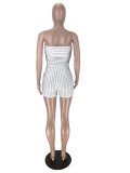 Plus Size Casual Striped Strapless Rompers