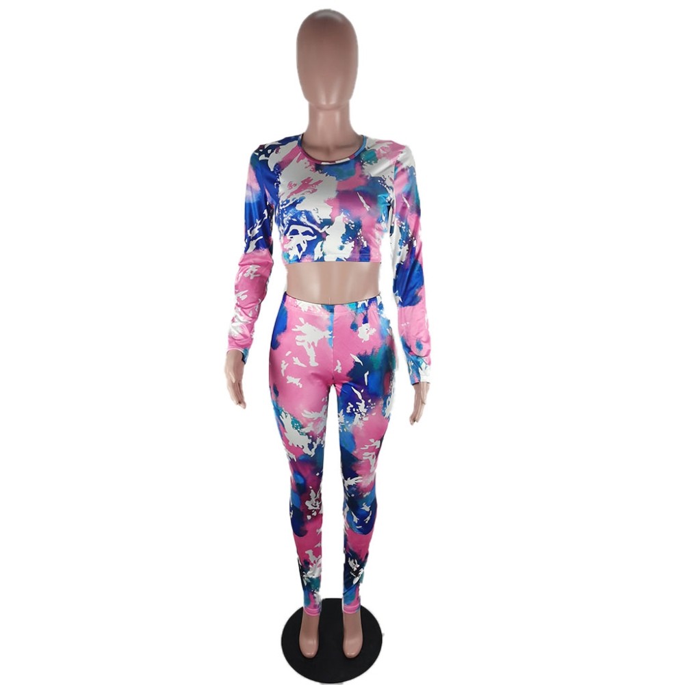 African Tie Dye Crop Top and Pants Set Wholesale Two Piece - KissWhom.com