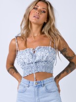 Sexy White and Blue Floral Strap Crop Top