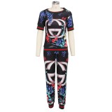 Summer Print Retro African Two Piece Pants Set