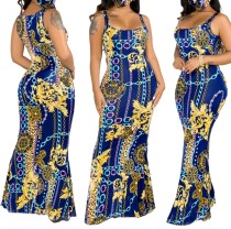 Print African Strap Long Maxi Dress