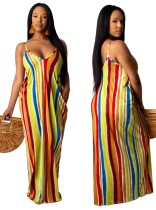 Print Striped African Strap Long Maxi Dress