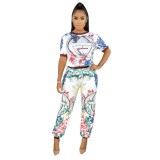 Summer Print Retro African Two Piece Pants Set