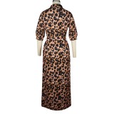 Leopard Print Long Evening Dress with Belt