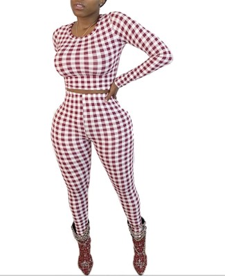 Sexy Plaid Matching Crop Top and Pants Set