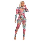 Butterfly Print Sexy Long Sleeve Bodycon Jumpsuit