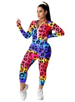 Leopard Print Colorful Long Sleeve Tracksuit