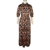 Leopard Print Long Evening Dress with Belt