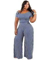 Plus Size Striped Casual Jumpsuit with Short Sleeves