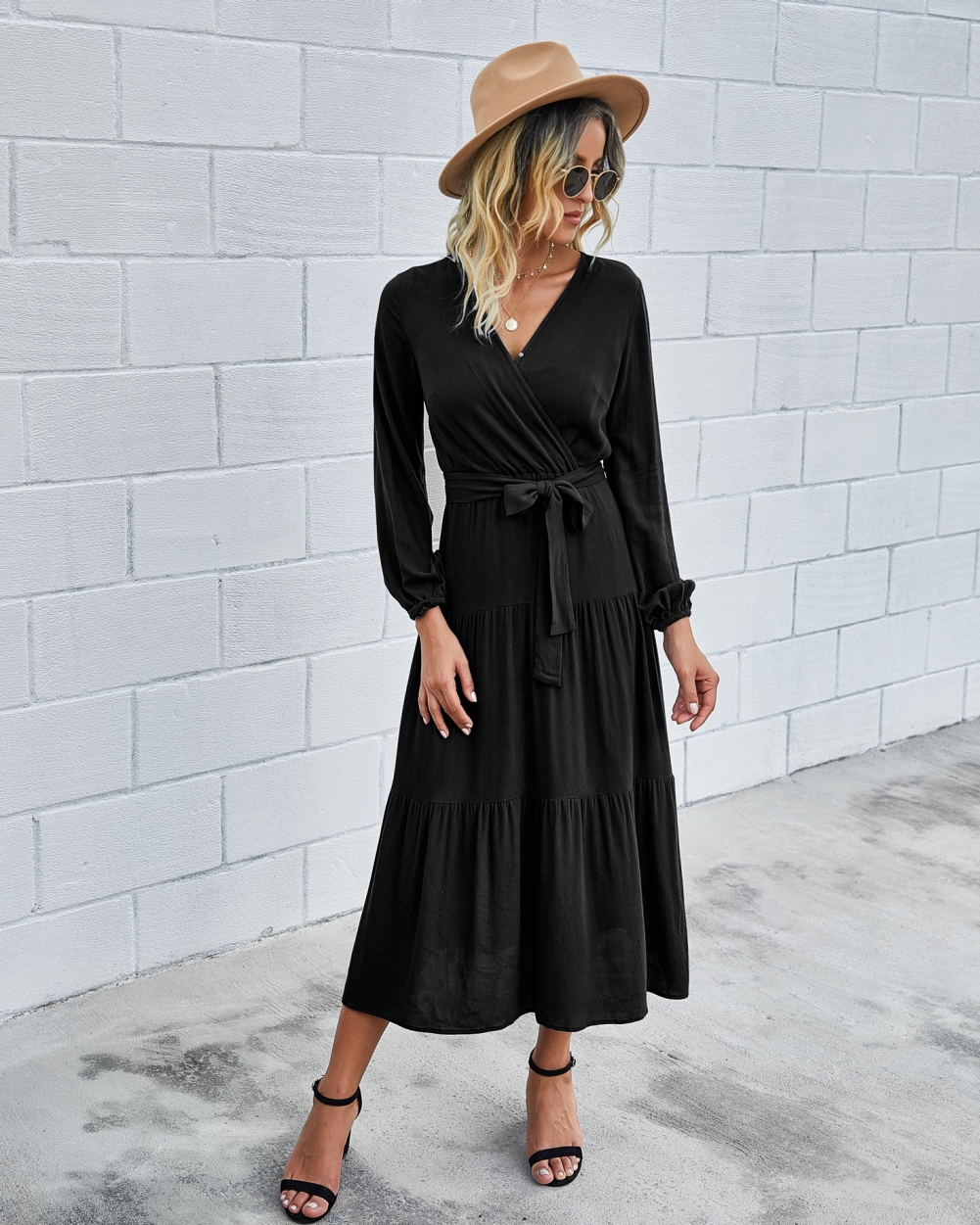 Western Long Sleeve Wrapped Solid Long Dress Wholesale Out of Stock ...