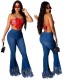 Blue High Waist Bell Bottom Fringe Jeans