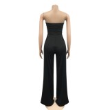 Sexy Plain Strapless O-Rings Jumpsuit