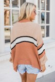 Autumn Bat Sleeving Striped Pullover Sweater