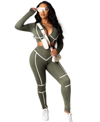 Sports Fitness Long Sleeve Crop Top and Pants Set