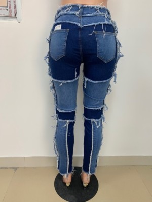 Casual Two Piece Patchwork Jeans Set