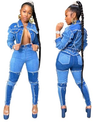 Casual Two Piece Patchwork Jeans Set