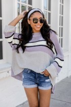 Autumn Bat Sleeving Striped Pullover Sweater