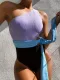 Sexy Contrast One Shoulder One Piece Swimwear