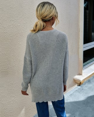 Autumn Plain Knitted Pocket Cardigans