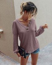 Autumn Plain V-Neck Knitted Shirt