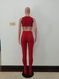 Sexy Lace Up Crop Top and High Waist Stacked Legging Set