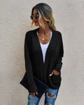 Autumn Plain Knitted Pocket Cardigans