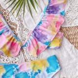 Sexy Tie Dye High Waist Ruffle Swimwear