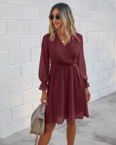 Autumn Dot Long Sleeve Wrapped Casual Dress
