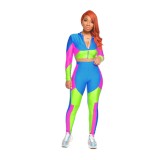 Sexy Contrast Two Piece Bodycon Pants Set