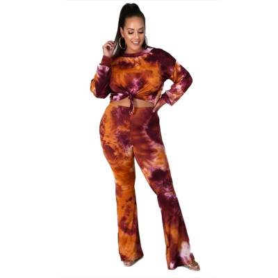 Plus Size Tie Dye Two Piece Pants Set