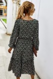 Fall Long Sleeve Square Floral Long Dress