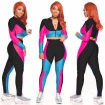 Sexy Contrast Two Piece Bodycon Pants Set