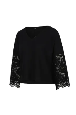 Autumn Knitted V Neck Shirt with Lace Sleeves
