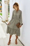 Fall Long Sleeve O Neck Dot Long Dress