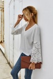 Autumn Knitted V Neck Shirt with Lace Sleeves