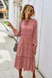 Fall Long Sleeve O Neck Dot Long Dress