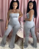 Plain Bell Bottom Strap Jumpsuit